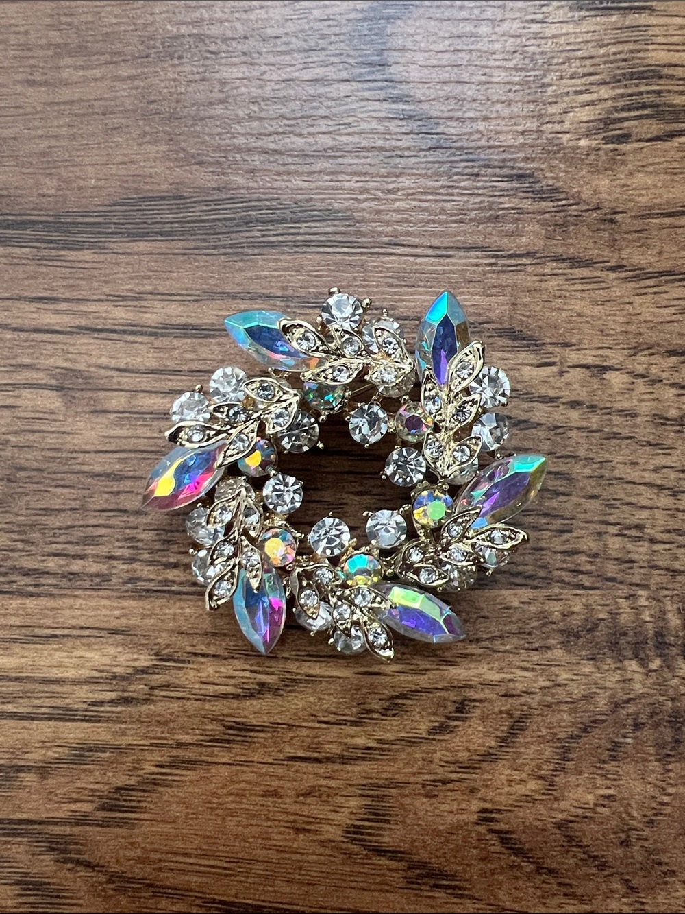Aurora Crystal Wreath Brooch - Iridescent and Clear Stones
